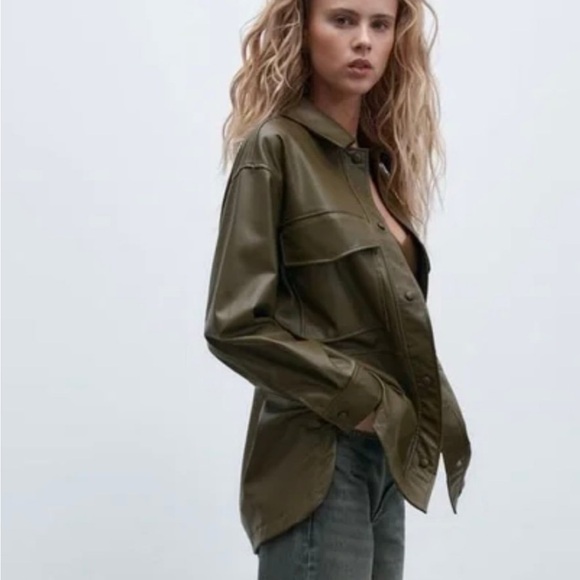Zara Women’s Green Faux Leather Jacket - Picture 2 of 8
